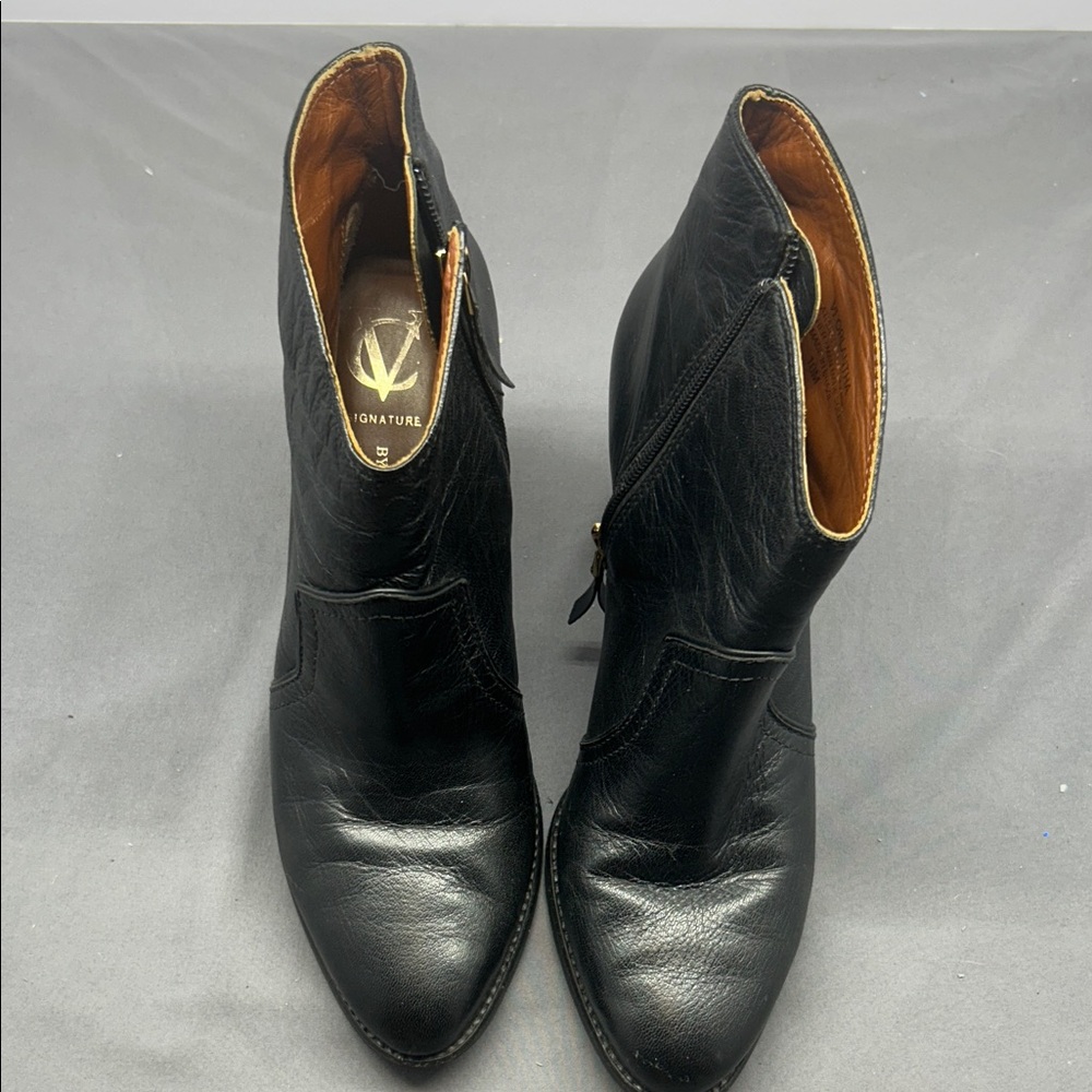 Signature by Vince Camuto Orlantha‎ Black Leather Ankle Boots Block Heel 10M